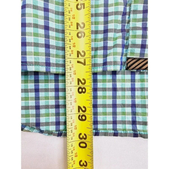 Billy Reid Standard Cut Size Small Men's Green Blue White Check Spread Collar - Picture 8 of 11